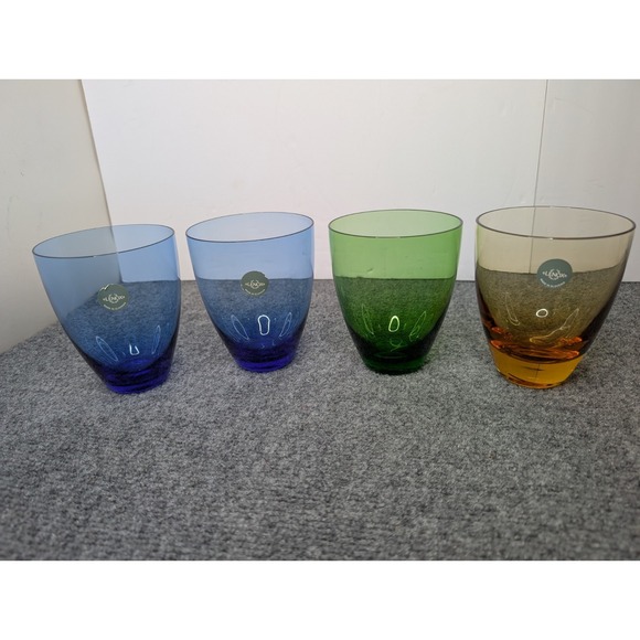 Lenox Other - Set Of 4 Assorted Color Lenox Glass Tumbler Glasses Stemless Blue Yellow Green